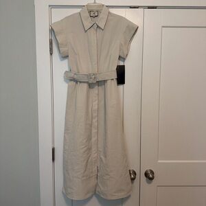 Tuckernuck Cream Midi Shirt Dress with Belt
